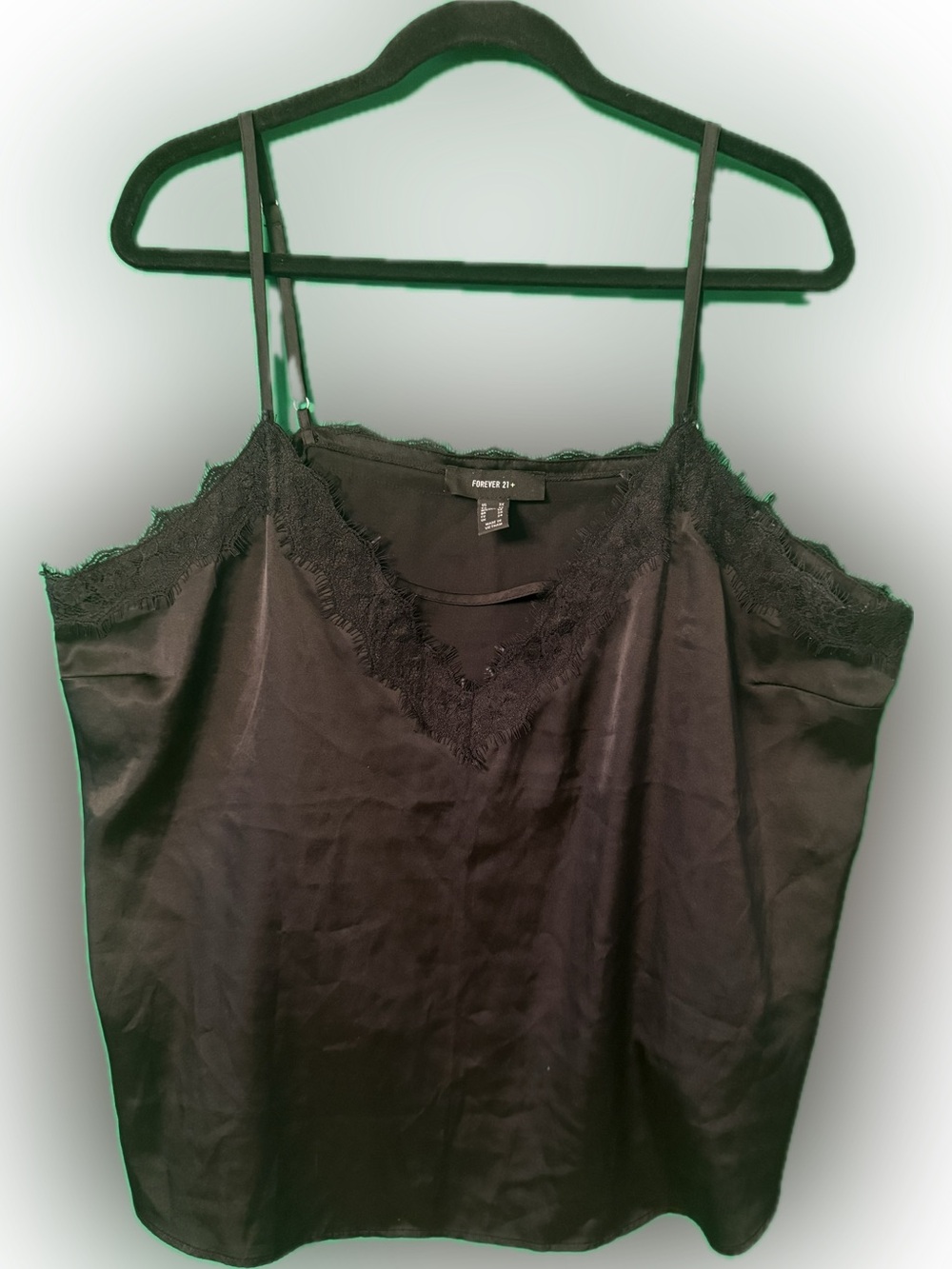 Forever 21 Black Satin Lace Trim Cami